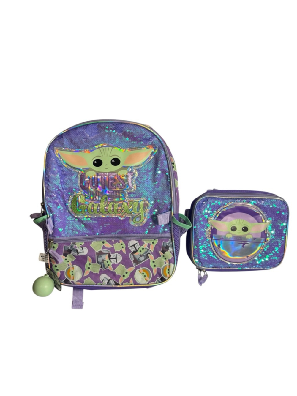 Disney Star Wars Purple Sequin Grogu Baby Yoda Backpack & Lunch Bag Set